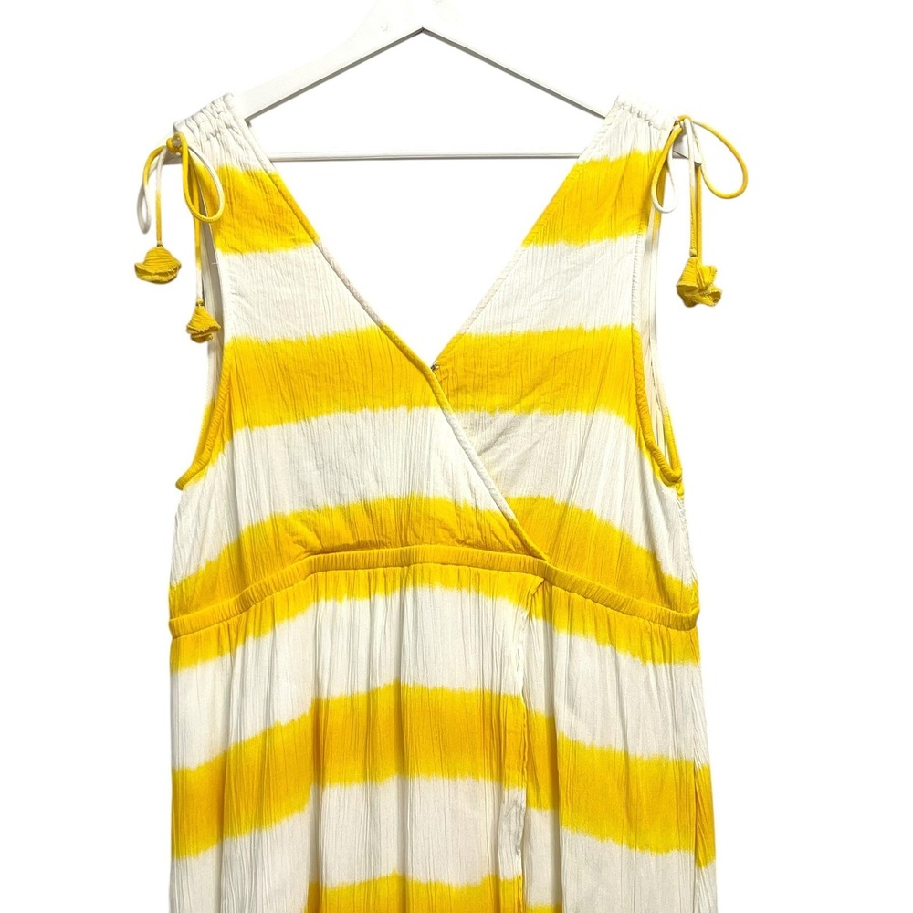 Tommy Bahama Maxi Dress Womens XL‎ Yellow Striped High Low Tassel Wrap - Picture 4 of 12